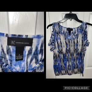 Cold shoulder blue top